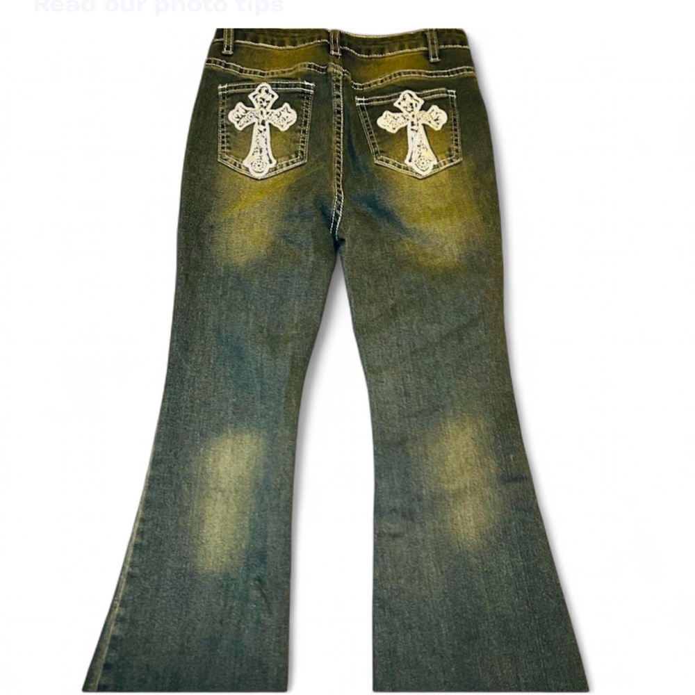 SHEIN Flare Jeans with Cross Detail